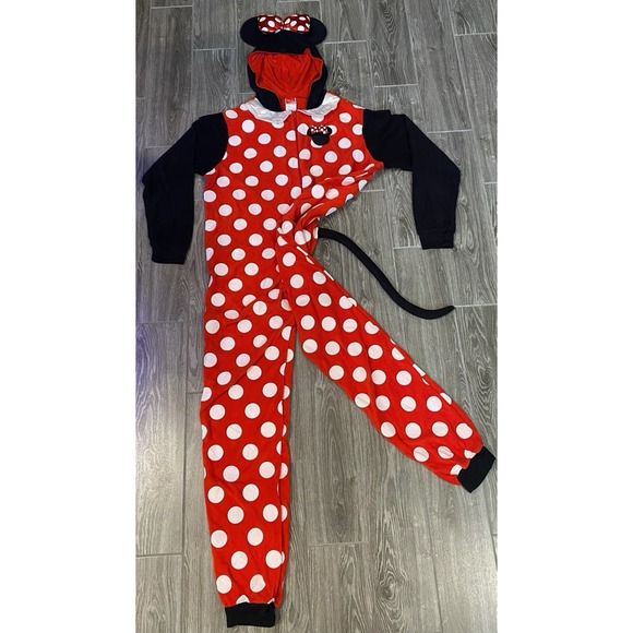 Disney Adult Minnie Mouse One Piece Hooded Pajama Sz XL Oversize Fleece 1-sie - Picture 1 of 16